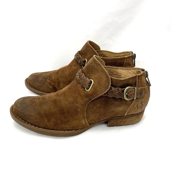 Born Sylvia Distressed Suede Ankle Booties Womens Size 7 M Tobacco Combo Brown - Picture 1 of 13